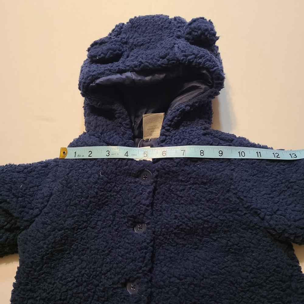First Impressions Navy Blue Hooded Teddy Coat NWT 24 Months Fleece Button Front - Picture 6 of 10